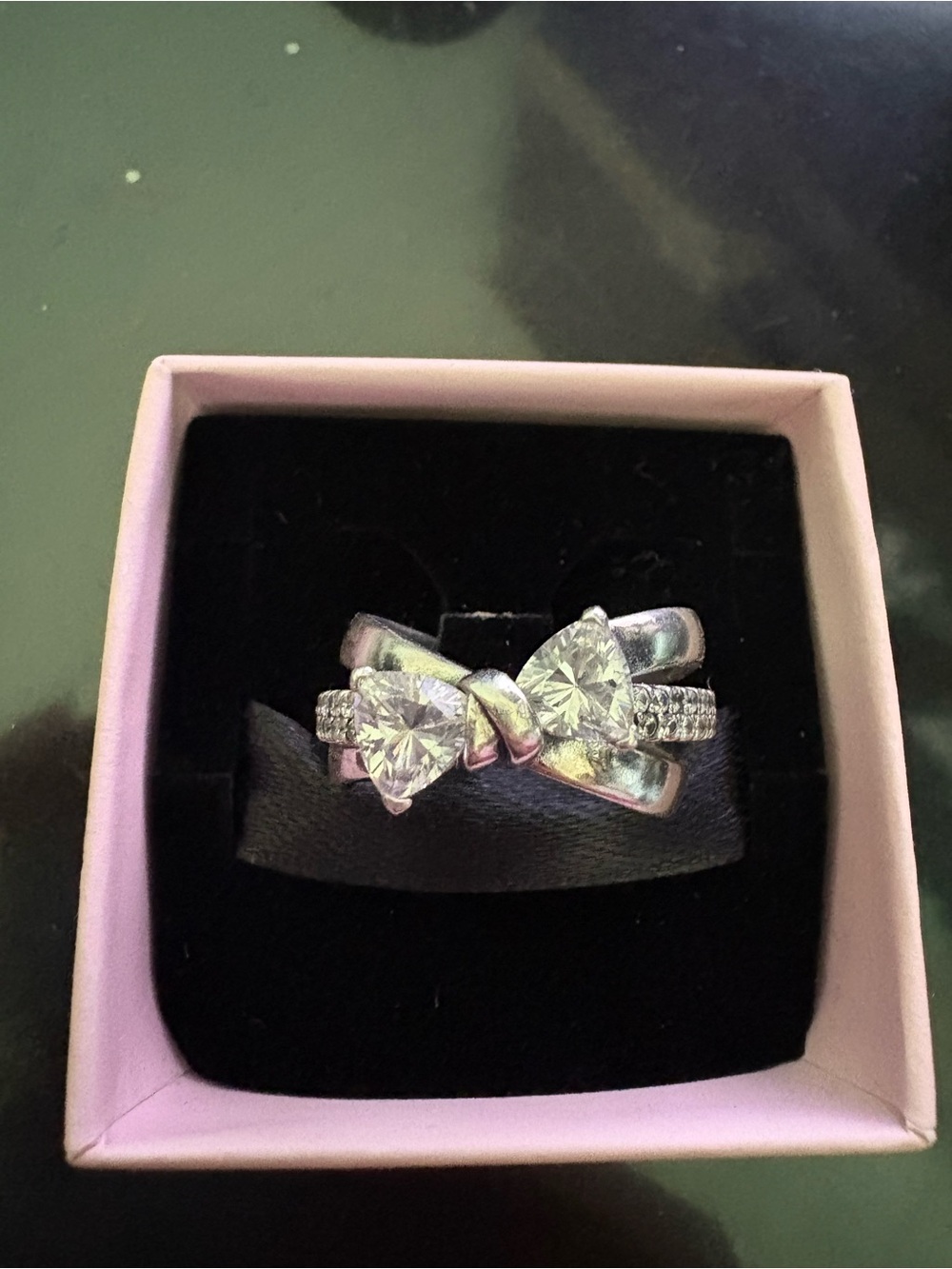 Pandora Silver Tone Double Heart Cubic Zirconia Ring